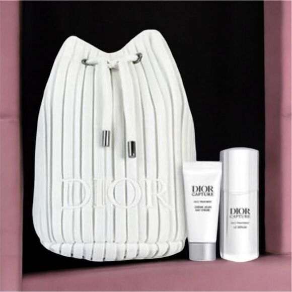 Dior Capture Skincare Mini travel Set with drawstring bag White Silver Accents